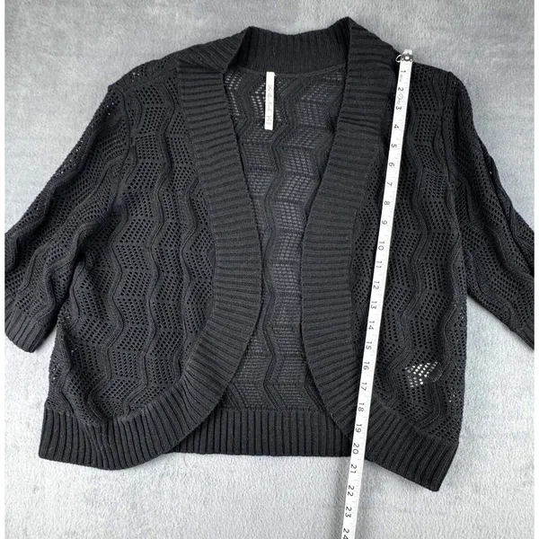 Leo & Nicole Top Sz XXL Women Black Open Knit Cardigan 3/4 sleeves - Image 3