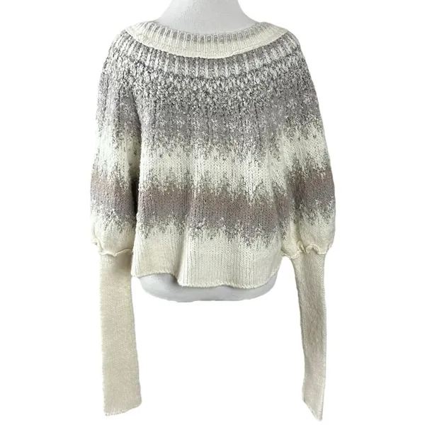 Free People Wool Fair Isle Puff Sleeve Sweater Home For the Holidays Small - Image 8
