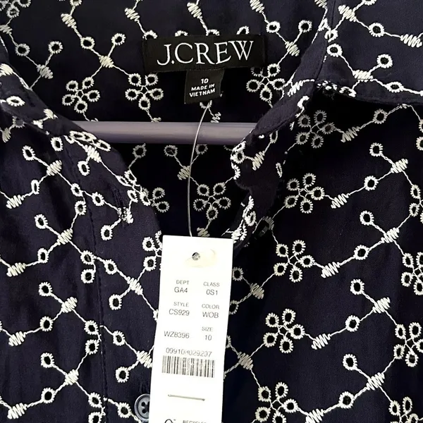 J. Crew Blue White Mini Eyelet Shirt Classic Dress NWT Size 10 - Image 4