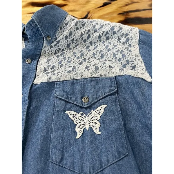 Black Canyon Denim Button Shirt‎ Embroidered Lace Size XL Western Women Vintage - Image 10