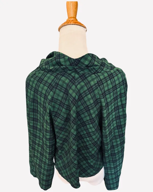 Zara Blue Green Plaid Drape Neck Blouse Shirt Top Preppy Lightweight S - Image 5