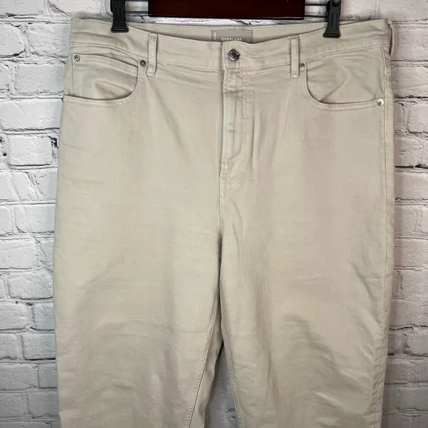 EVERLANE The Way High Jean Straight Leg High‎ Rise Raw Hem Cream Jeans Size 33 - Image 3