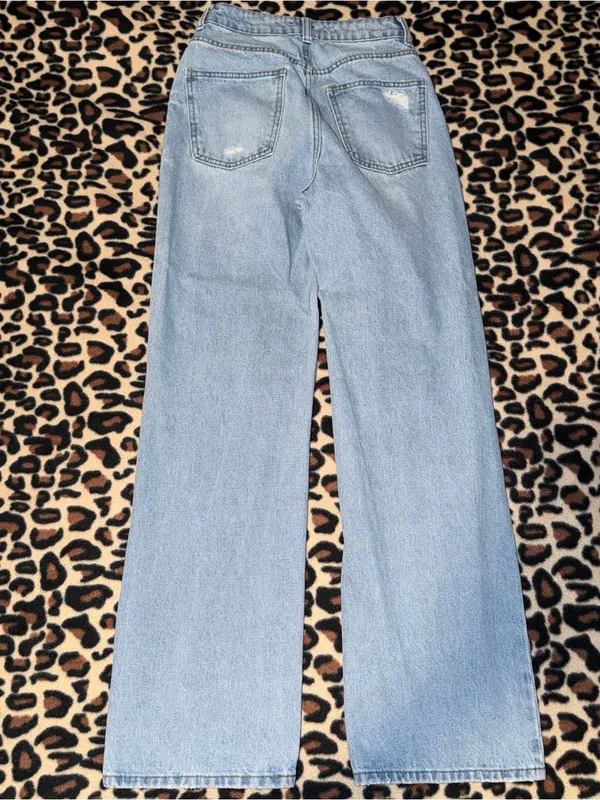 edikted light wash high-waisted wide leg distressed jeans - Image 5