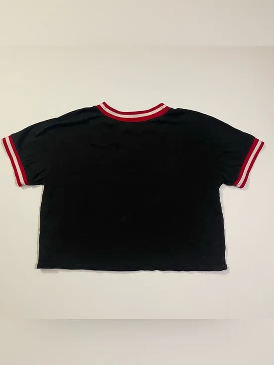 Hollister Black Cropped Logo Tee with Trimmed Collar and Cuffs size M - Image 2