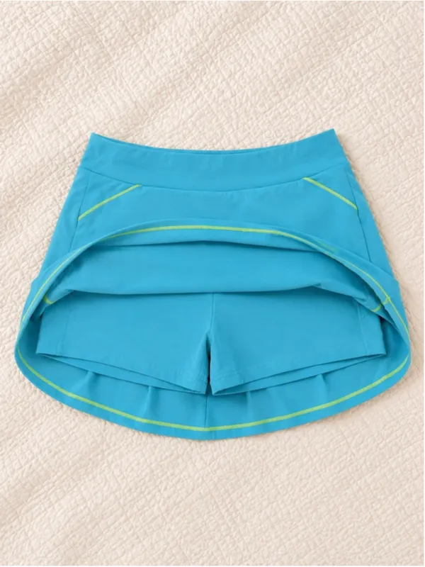 Adidas Aqua Blue Tennis Skort‎ Skirt Shorts Women’s Small Neon Trim Pockets - Image 5