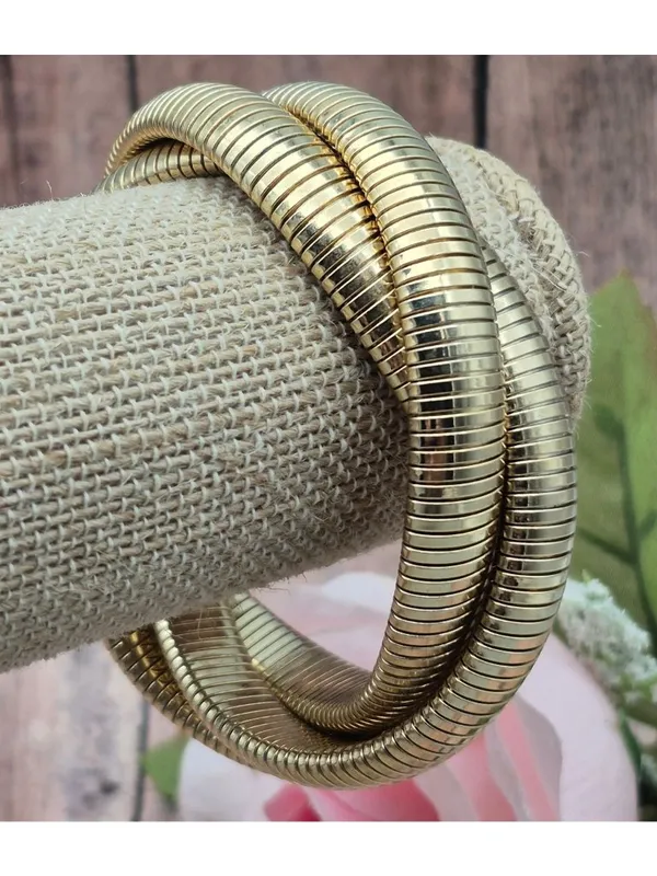 Gold Tone Triple Snake Chain Bracelet Intertwined Statement Chunky - Image 6