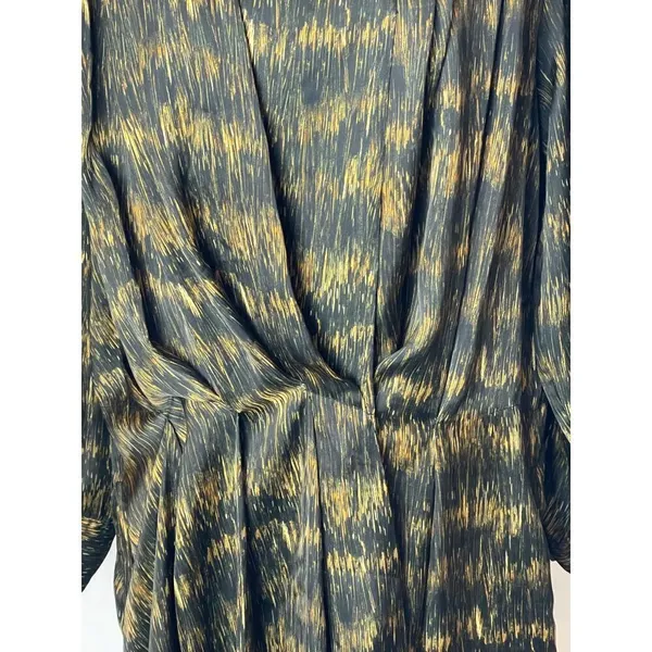 Isabel Marant Black And Gold Long Sleeve Pleated Draped Mini‎ Dress Size M - Image 7