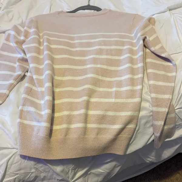 Amazon Essentials Women's Beige and White Striped Sweater Tan Size M - Image 4