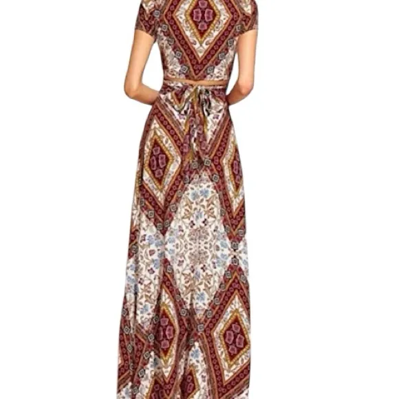 Boho Maxi Dress Boutique Crop Top & Maxi Skirt Set Viscose nwt - Image 5