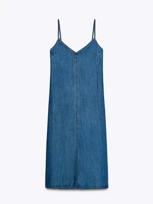 Zara Denim Slip Midi Dress in Blue - Image 7