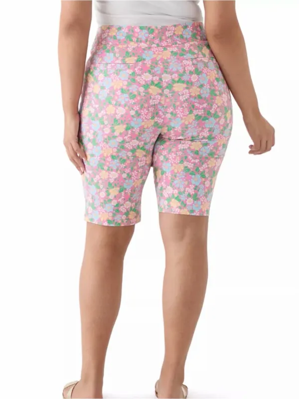 NWT Kim Rogers Millennium Tummy Control Bermuda Shorts, Pink Floral, Size 18W - Image 3