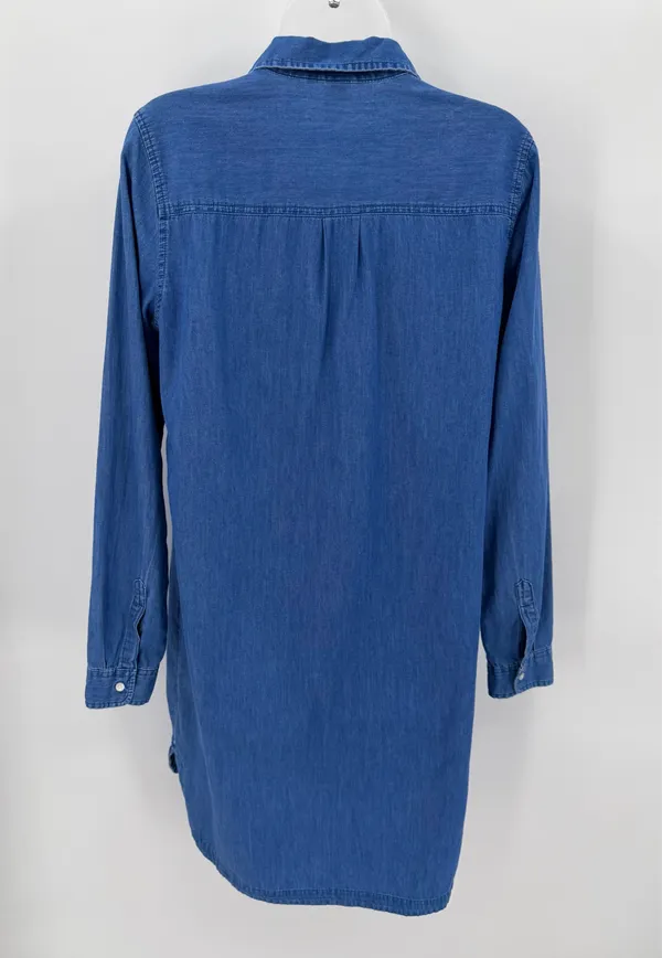 Old Navy Dress Women’s M TALL Blue Chambray Shirt Dress Long Sleeves Western - Image 3