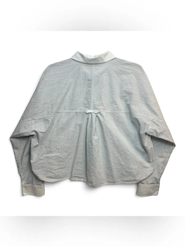 Madewell Women’s Striped Oversized Button-Up Shirt Size L White Blue Cotton - Image 5