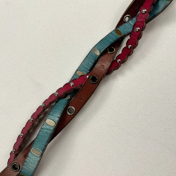 Fossil Leather Braided StuddedTricolor Boho Western Belt Size 32-36 - Image 6