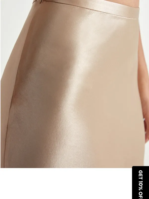 Commense Satin Midi Skirt Champagne Rose Gold Size Small Minimalist - Image 2