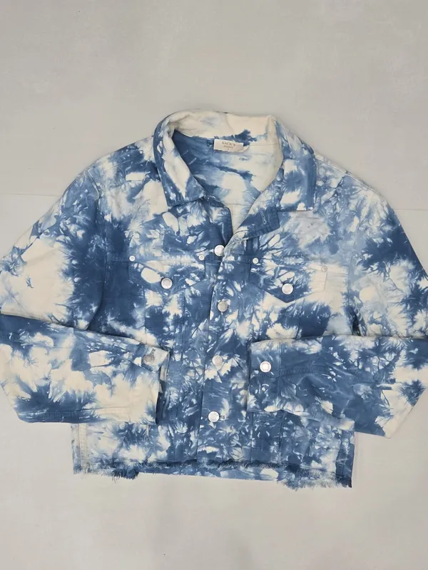 Sack's Tie-Dye Cropped Denim Jacket - Blue & White Size 1 - Image 3