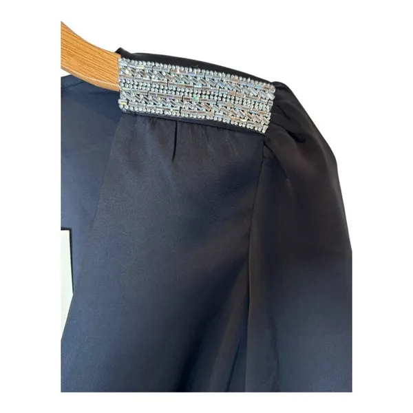 Ramy Brook Dress Women 00 Black Satin Rhinestone Embellished Foxy Mini‎ Cocktail - Image 6