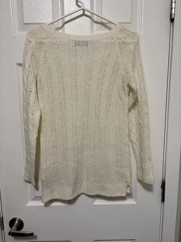 *Abercrombie Cream Open Knit Wool Blend Lightweight Long Sleeve Sweater - Image 8