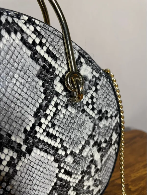 Mango Snakeskin Round Crossbody Bag with Gold Chain festival - Image 4