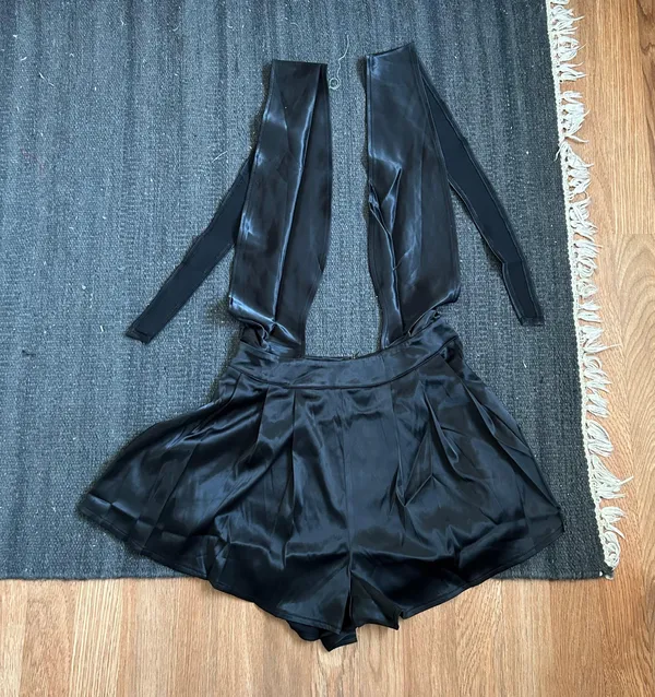 Black satin self tie wrap around classy romper Size XS - Image 3