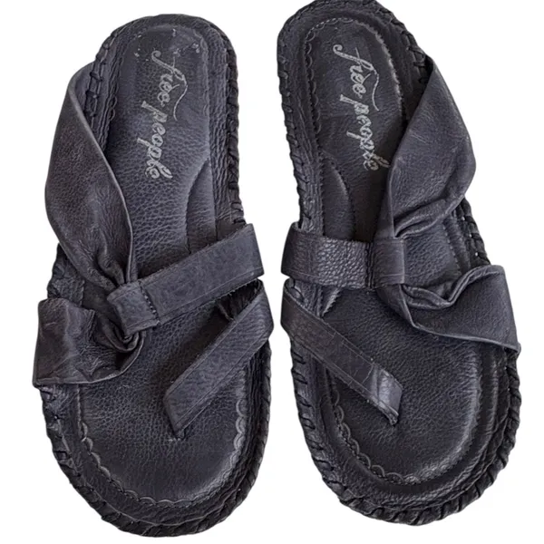 Free People Leather Bailey Slip-On Sandals Navy Size 7.5 - Image 2