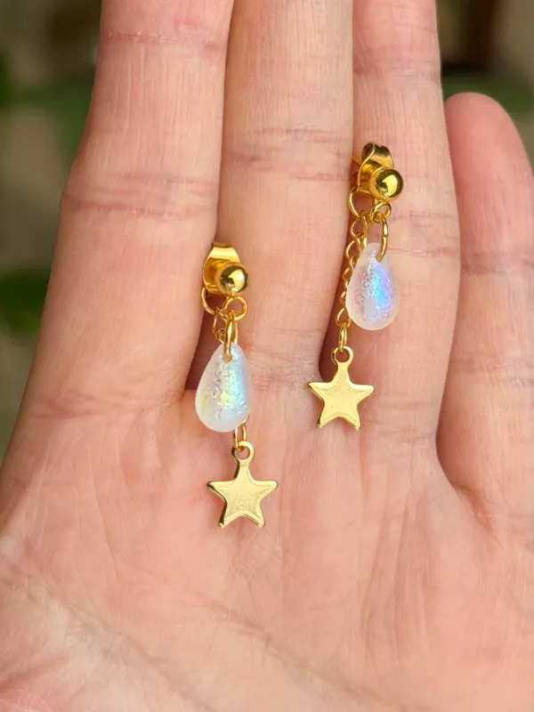 Handmade mini teardrop Czech glass beads & stars earrings🌟 - Image 3
