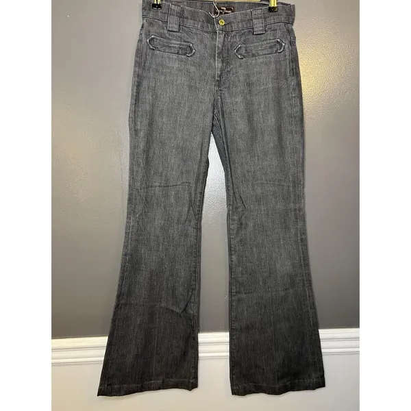 7 For All Mankind Jeans Womens 27 Gray Charcoal Wash Flare Striped Stretch Denim - Image 2