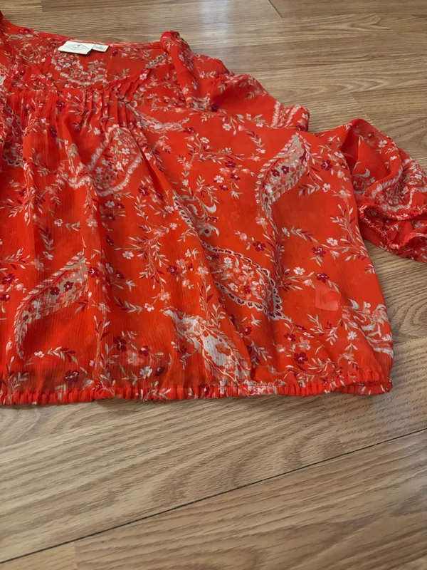 St. John's Bay Orange Paisley V-Neck Peasant Blouse Size 1X - Image 7