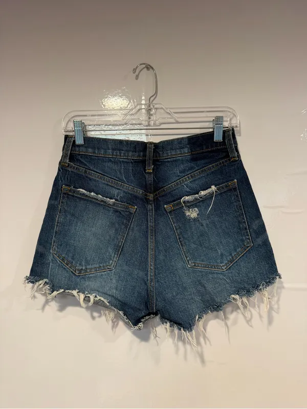Abercrombie & Fitch Distressed Dark‎ Blue Denim Button-Front Mom Shorts - Image 3