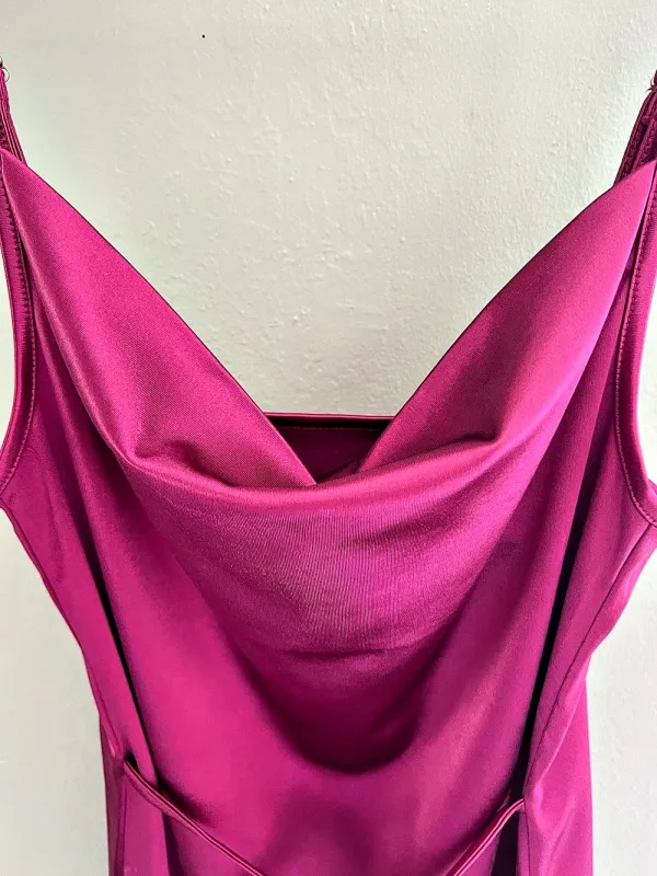 NWT ZAFUL Fuchsia Satin Cowl Neck Mini Dress Tie Waist Size 2 - Image 5