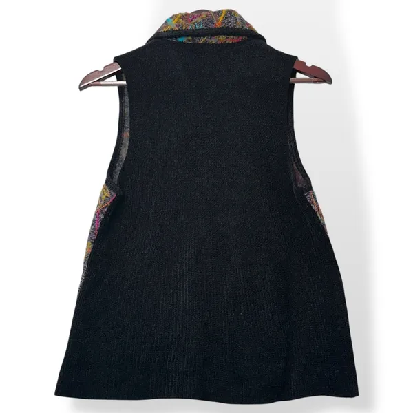 Lisa International Women Colorful Abstract Print Textured Zip Up Vest S Black - Image 3