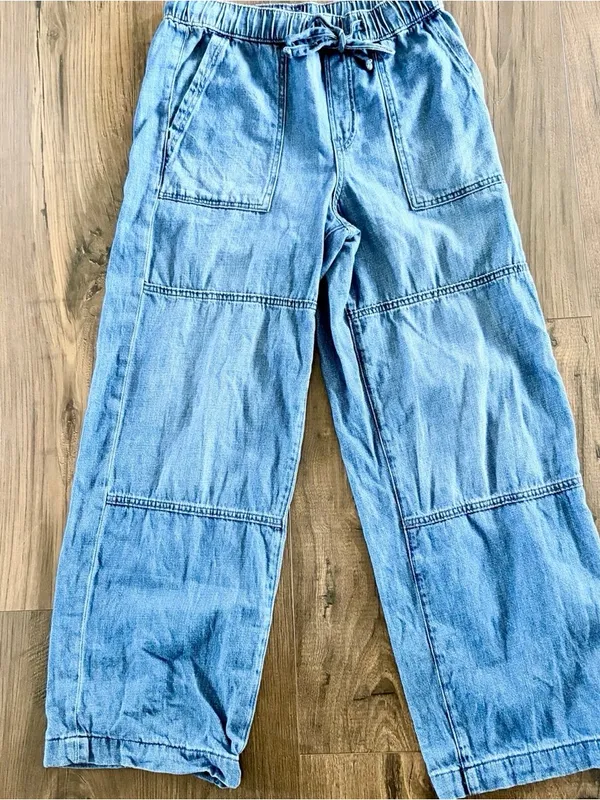 GAP Denim High Rise Wide Leg Drawstring Jeans Size S - Image 4