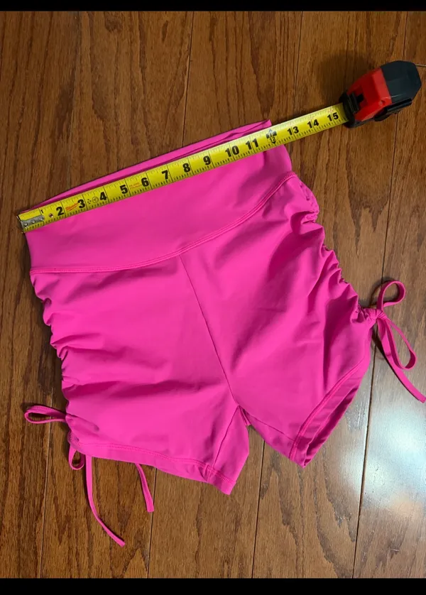 Fluorescent Pink High Waste Athletic Shorts- size Medium. ***refer to measurements as size tag removed. Gently warn & Excellent condition. Non-smoking home. Priced to sell at as is condition. Measurements approximately 12” waste not fully stretched out x 15” long. Smoke free home. Priced at as is condition. Don’t like my price make a reasonable offer. - Image 4