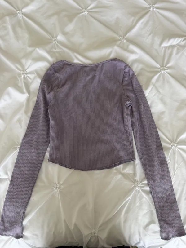 Urban Outfitters Dusty Lavender Ribbed Square-Neck Long Sleeve Top - Image 2