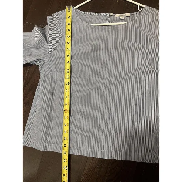White Birch Madewell Striped Navy & White 3/4 Bell Sleeve Top L 100% Cotton - Image 7