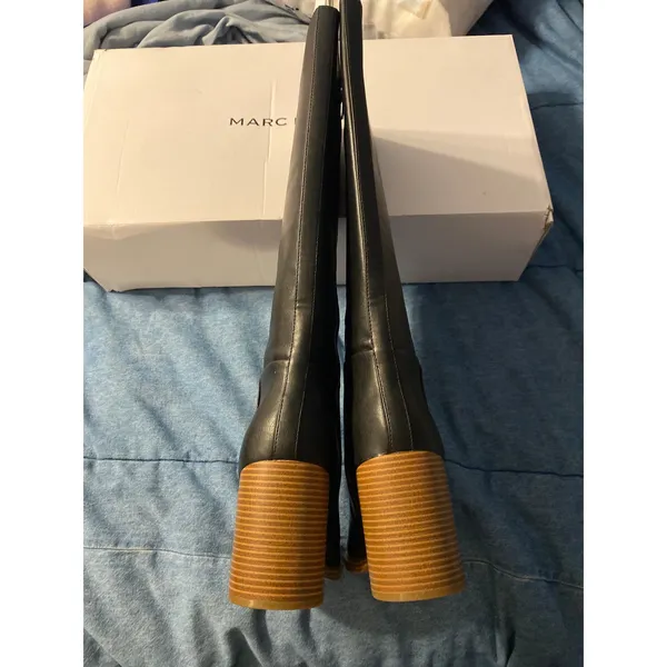 Marc Fisher Gabey Black Leather Knee High Boots Size 10M Block Heel Zip-Up New - Image 3