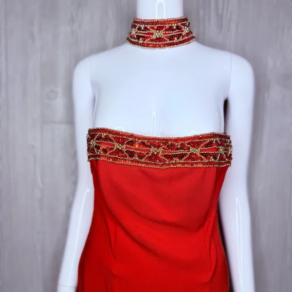 Vinatge Jessica McClintock gunne sax satan beaded sequin ball gown dress 9-10 - Image 2