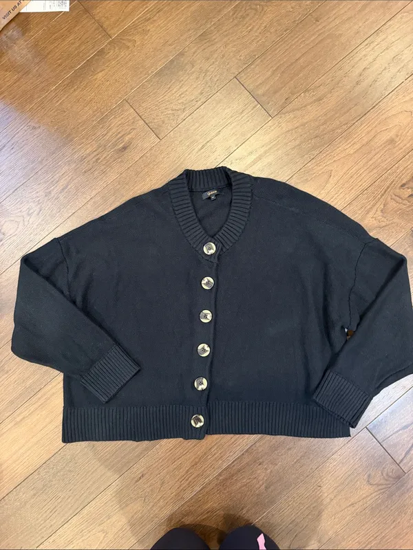 Quince Black 100% Cotton Button-Front Cropped Cardigan Size XL - C30-126 - Image 2