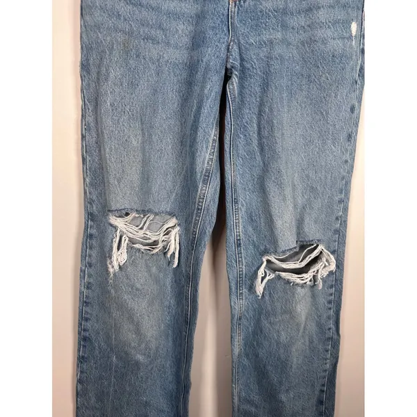 Zara Straight Leg Jeans Women Size 4 Blue Distressed Grunge Raw Hem High Rise - Image 3