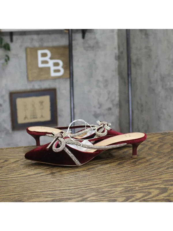NEW A New Day Womens Gwen Rhinestone Bow Heels Velvet 94656736 Burgundy Red 6.5M - Image 8