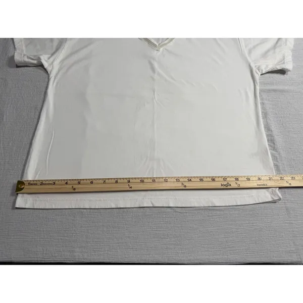 Felina Women's White V-Neck Mesh Trim Cotton Short Sleeve T-Shirt C8242 Size M - Image 9