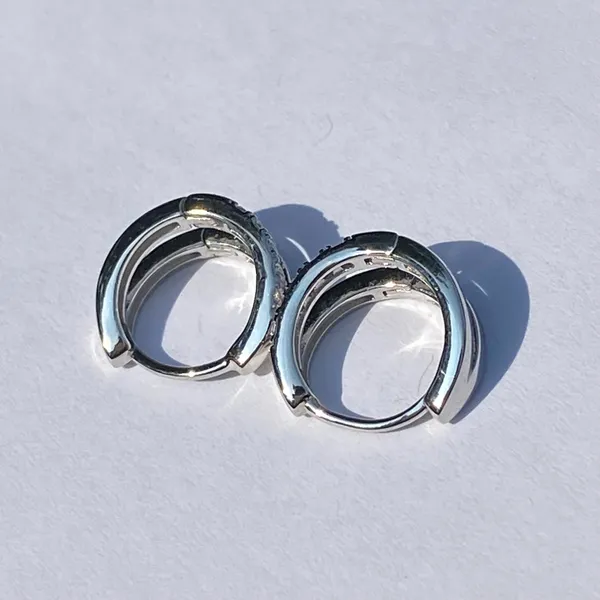 💎🩶 NEW S925 925 Sterling Silver Clear Crystal Double Tiered Huggie Hoop Earrings 🩶💎 - Image 11