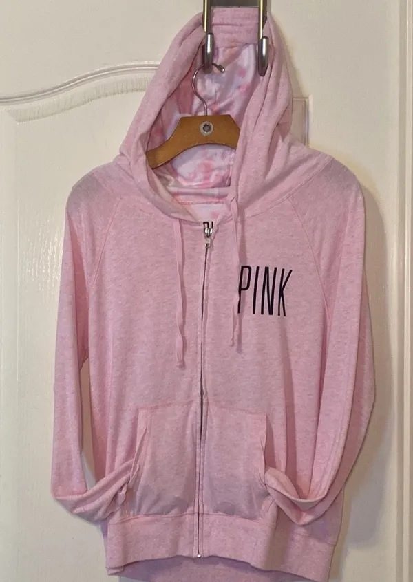 Victoria's Secret PINK Lightweight Light Pink Perfect Zip Hoodie Size Medium EUC - Image 2