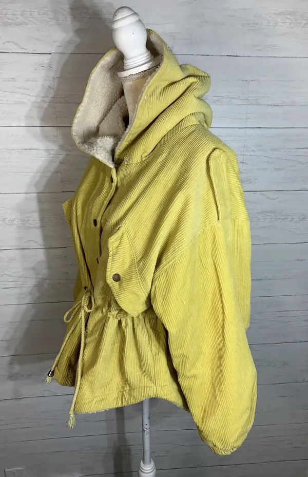Molly Green yellow hooded sherpa corduroy jacket size Small - Image 2