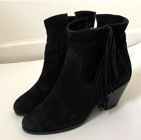Sam Edelman Suede Leather Western Heeled Boots Black Size 10 - Image 3