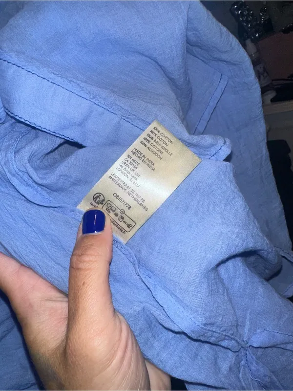Free People We The Free Float Away Cotton Button-Up Shirt- Blue $78 MSRP - Image 4