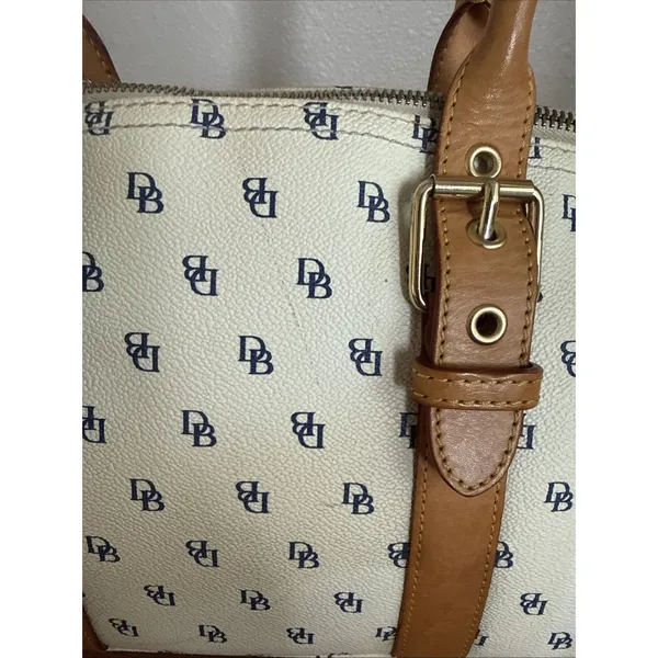 Vintage Dooney Bourke Signature Monogram Y2K 2000 White & Blue Satchel GUC - Image 10
