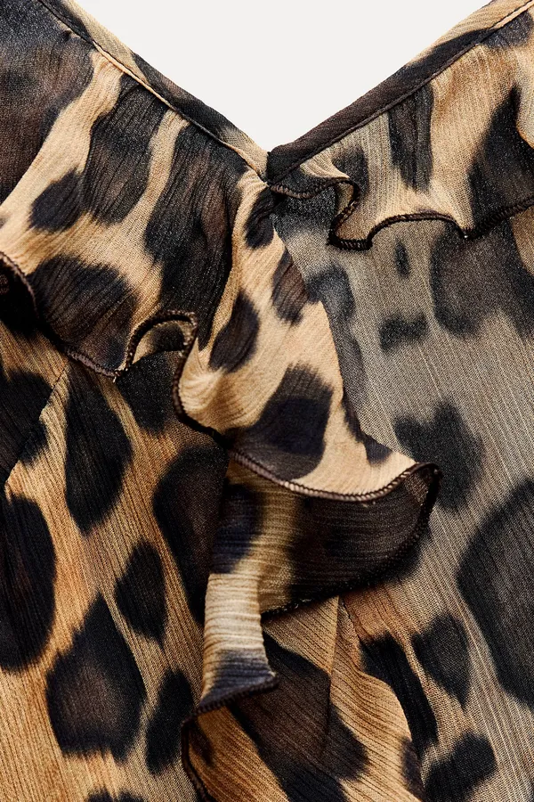 Zara maxi dress leopard animal print mesh ruffled boho cheetah casual summer - Image 14