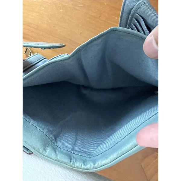 Vtg Fossil Patchwork Soft Leather Teal Wallet Snap‎ Close Zipper Colorblock-Read - Image 8