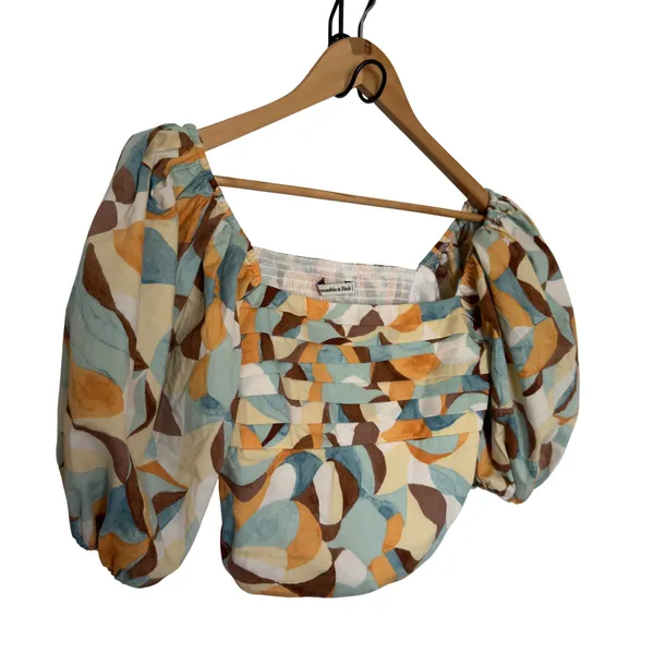 Abercrombie & Fitch Womens Medium Multicolor Abstract Puff Sleeve Top Whimsical - Image 5